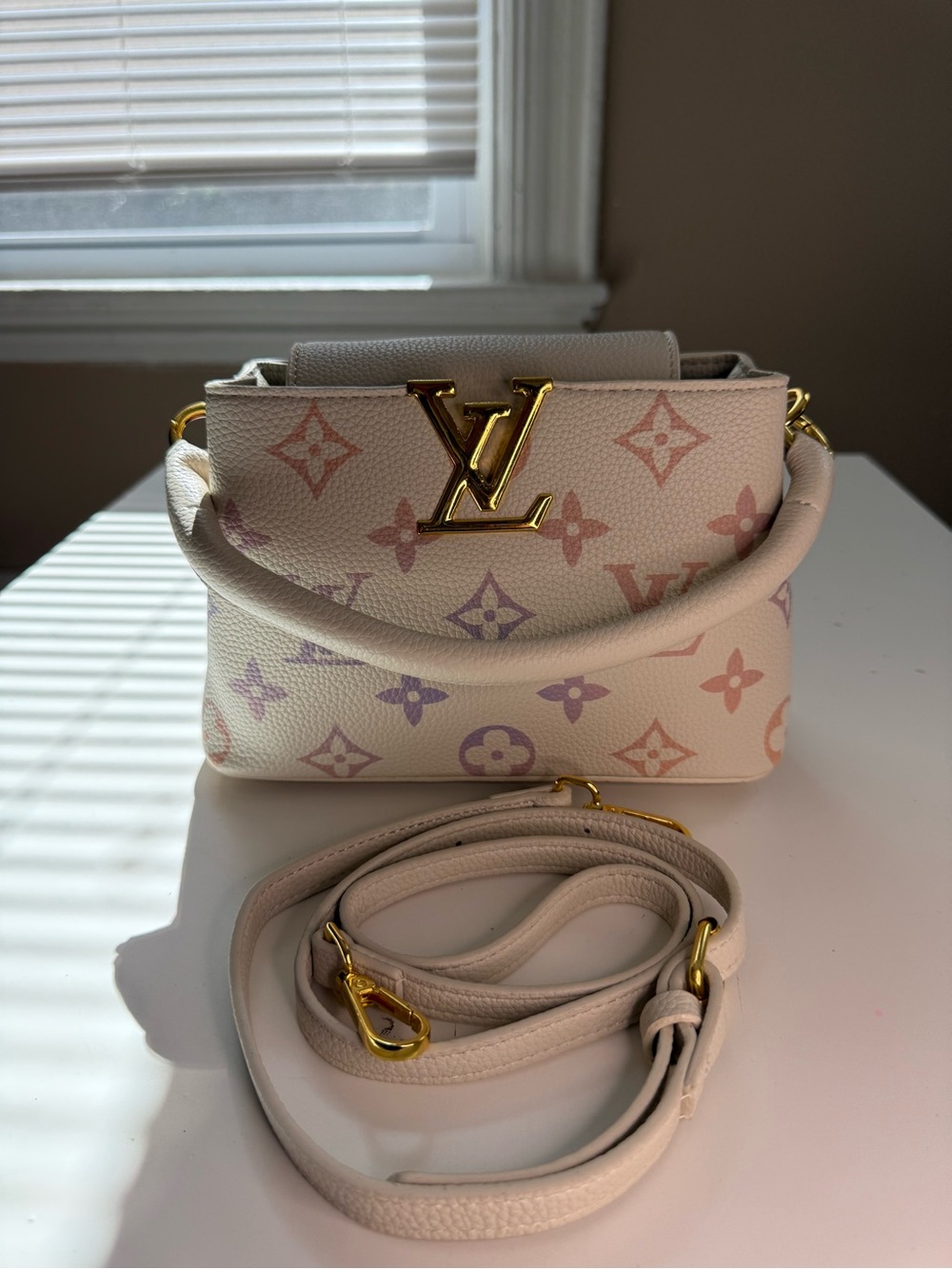 Louis Vuitton Cream Mini Top-Handle Bag with Pastel Monogram